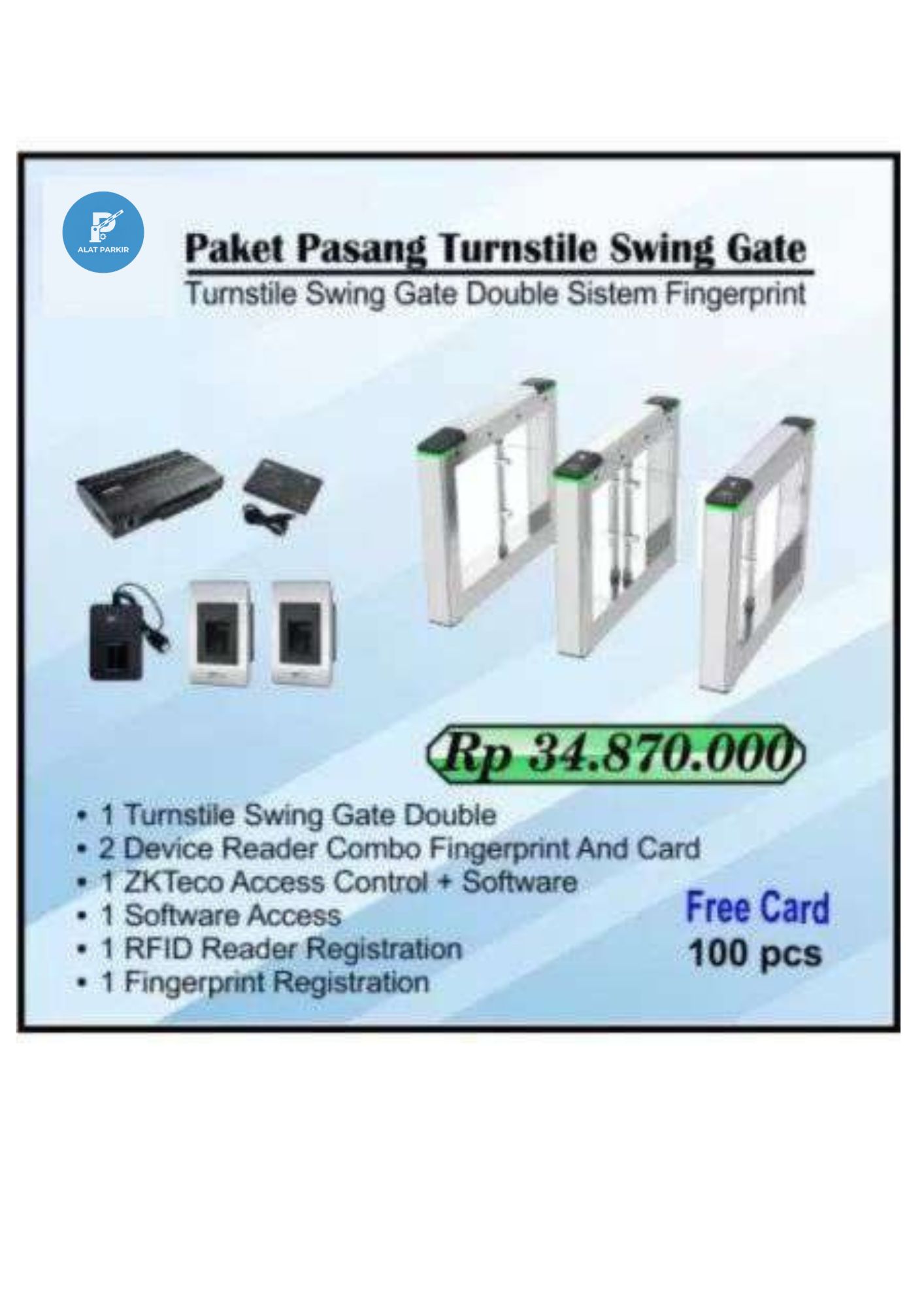 Paket Fingerprint Turnstile Swing Gate Double
